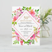 Elegante Roze Bloem Goud 50ste Huwelijk Kaart (Staand voorkant)