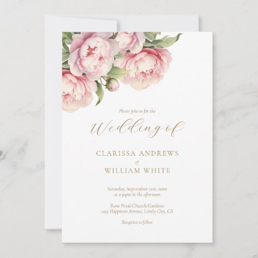 Elegante Roze Bloem Goud Witte Moderne Trouw Kaart (Voorkant)