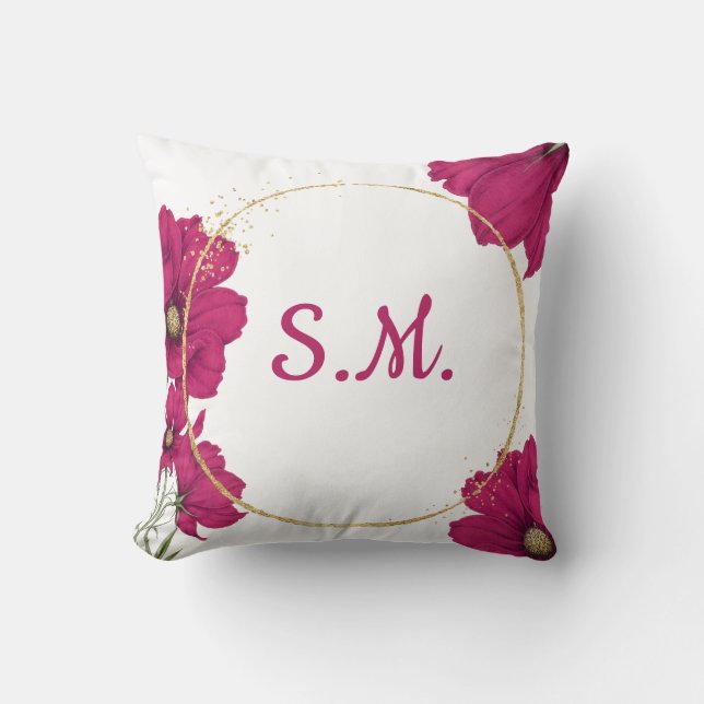 Elegante Roze Bloem Gouden Cirkel Worp Kussen (Voorkant)