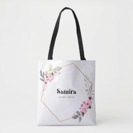 Elegante Roze Bloem Gouden Frame Tote Bag