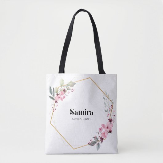 Elegante Roze Bloem Gouden Frame Tote Bag (Voorkant)