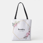 Elegante Roze Bloem Gouden Frame Tote Bag (Achterkant)