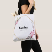 Elegante Roze Bloem Gouden Frame Tote Bag (Dichtbij)