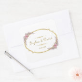 Elegante Roze Bloem Gouden Lijst Bruiloft Vierkante Sticker (Envelop)