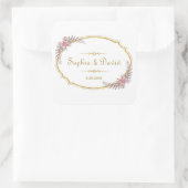 Elegante Roze Bloem Gouden Lijst Bruiloft Vierkante Sticker (Tas)