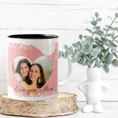 Elegante Roze Bloem Hart Vorm Foto Mok