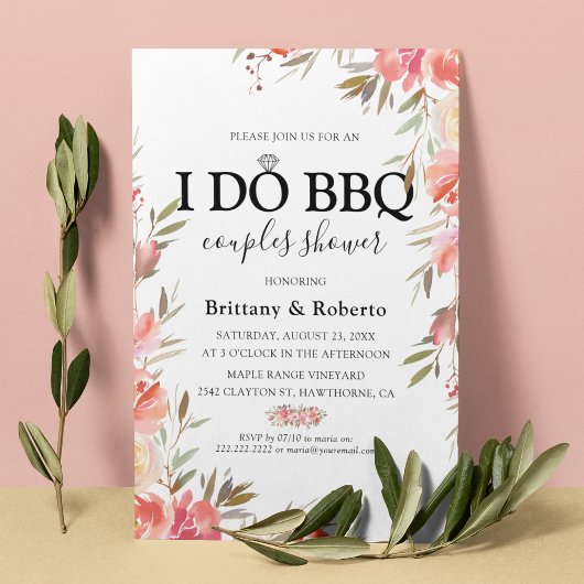 Elegante Roze Bloem-I Do BBQ Koppels Bruidsbad Kaart