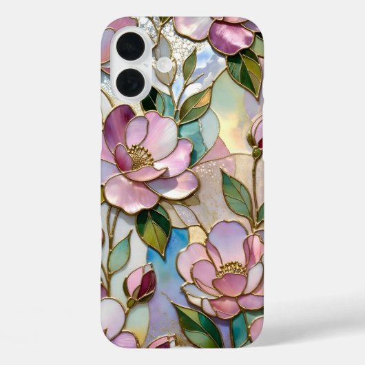 Elegante Roze Bloem iPhone Hoesje Gebrandschilderd (Achterkant)