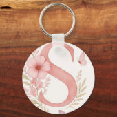 Elegante Roze Bloem Letter S Monogram Sleutelhange Sleutelhanger (Achterkant)