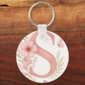 Elegante Roze Bloem Letter S Monogram Sleutelhange Sleutelhanger (Voorkant)