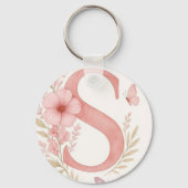 Elegante Roze Bloem Letter S Monogram Sleutelhange Sleutelhanger (Achterkant)
