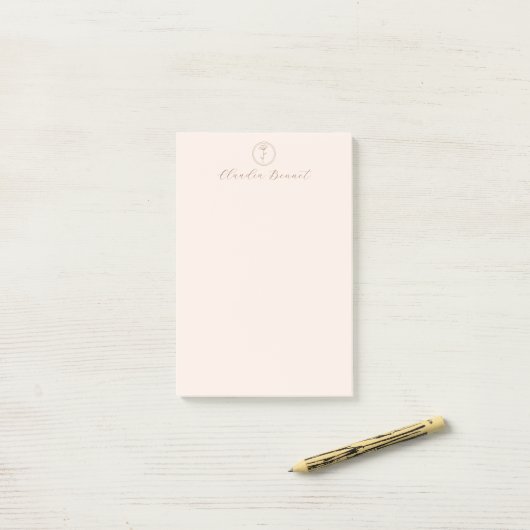 Elegante Roze Bloem Logo & Script Naam Post-it® Notes (Op bureau)