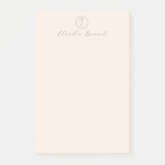 Elegante Roze Bloem Logo & Script Naam Post-it® Notes (Voorkant)