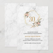 Elegante Roze Bloem Marmer 30e Verjaardag Kaart (Voorkant / Achterkant)