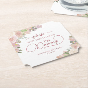 Elegante roze bloem neem niet mijn Drink bruiloft Kartonnen Onderzetters