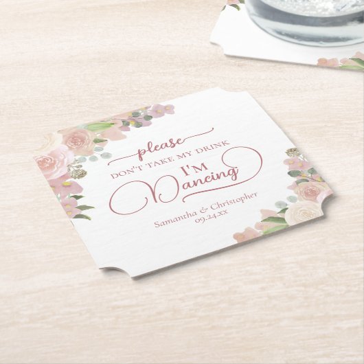 Elegante roze bloem neem niet mijn Drink bruiloft Kartonnen Onderzetters (Gekanteld)