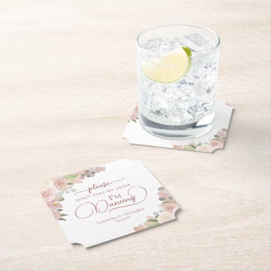 Elegante roze bloem neem niet mijn Drink bruiloft Kartonnen Onderzetters (Insitu)
