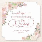Elegante roze bloem neem niet mijn Drink bruiloft Kartonnen Onderzetters (Voorkant)