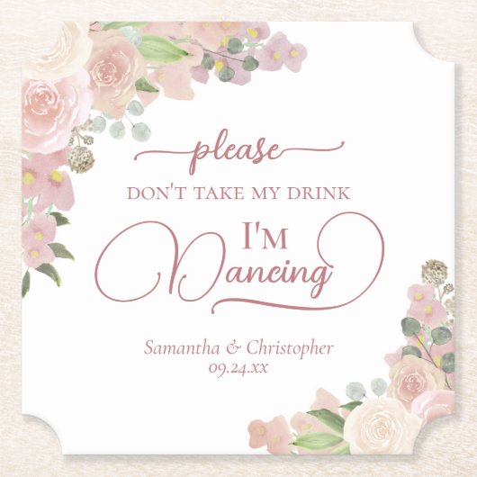 Elegante roze bloem neem niet mijn Drink bruiloft Kartonnen Onderzetters (Voorkant)