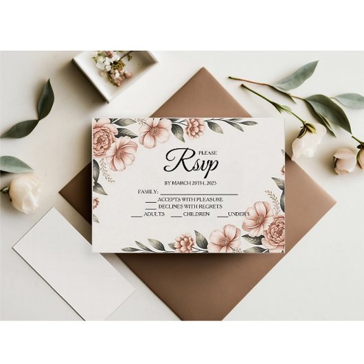 Elegante roze bloem ontwerper RSVP kaarten