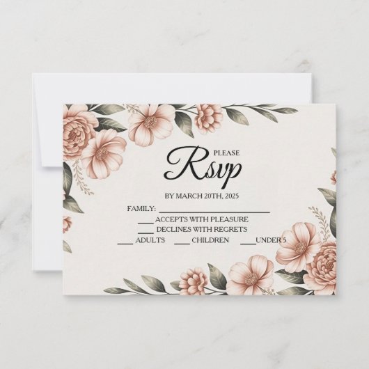 Elegante roze bloem ontwerper RSVP kaarten (Voorkant)