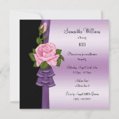 Elegante Roze Bloem & Paarse Lint 100ste Verjaarda Kaart (Achterkant)