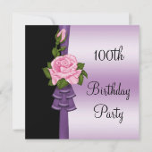 Elegante Roze Bloem & Paarse Lint 100ste Verjaarda Kaart (Voorkant)