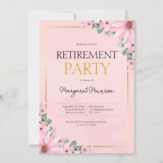 Elegante roze bloem pensioen viering kaart (Voorkant)