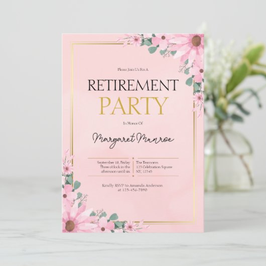 Elegante roze bloem pensioen viering kaart (Staand voorkant)