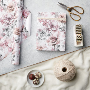 Elegante Roze Bloem Roos Cadeaupapier