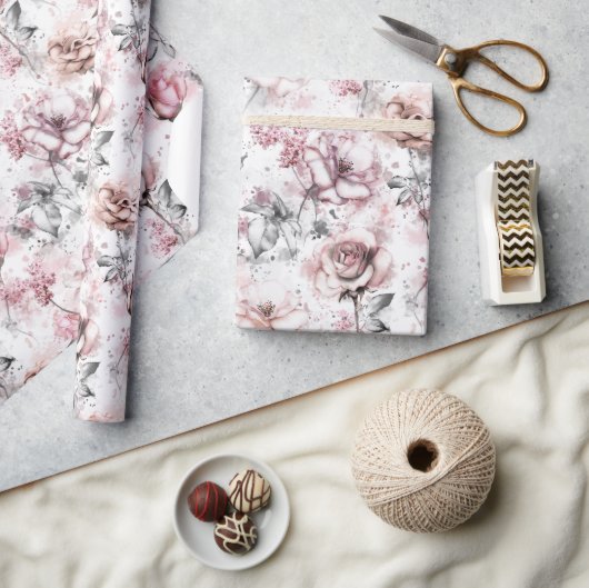 Elegante Roze Bloem Roos Cadeaupapier (Crafts)