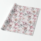 Elegante Roze Bloem Roos Cadeaupapier (Uitgerold)