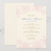 Elegante Roze Bloem Roos Rand Bruiloft Menu (Voorkant / Achterkant)