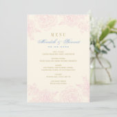Elegante Roze Bloem Roos Rand Bruiloft Menu (Staand voorkant)