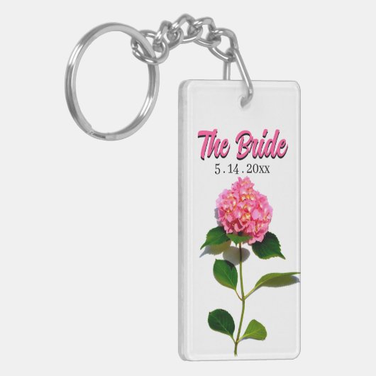 Elegante roze bloem roze hortensia sleutelhanger (Voorkant Links)