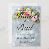 Elegante Roze Bloem Rozen Huwelijksuitnodiging Kaart (Voorkant)