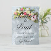 Elegante Roze Bloem Rozen Huwelijksuitnodiging Kaart (Staand voorkant)