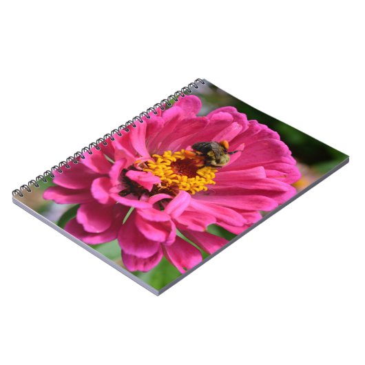 Elegante roze bloem schattige bij notitieboek (Linkerzijde)