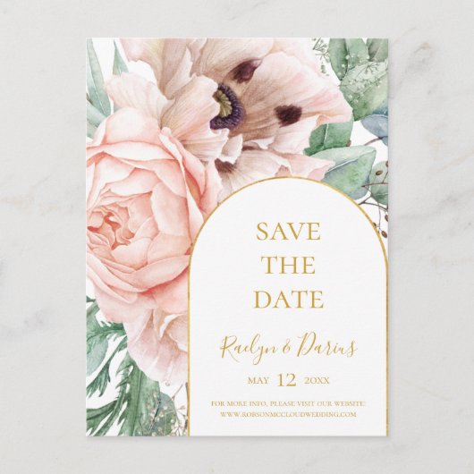 Elegante Roze Bloem Tuin Save The Date Postkaart Uitnodiging Briefkaart (Voorkant)