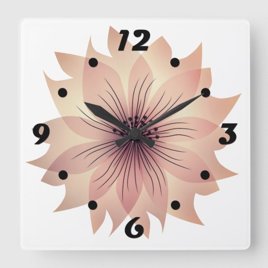 Elegante roze bloem vierkante wandklok (Voorkant)