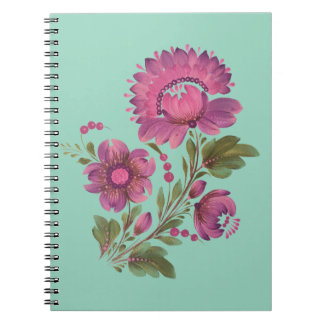 Elegante Roze Bloem Volkskunst Botanisch Dagboek Notitieboek