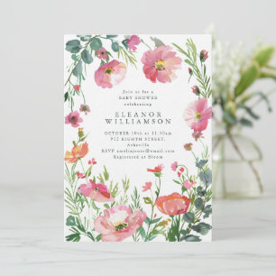 Elegante Roze Bloem Waterverf Baby Borrel Kaart
