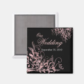 Elegante roze bloem wervelingen opslaan de datum b magneet (Voorkant / Achterkant)