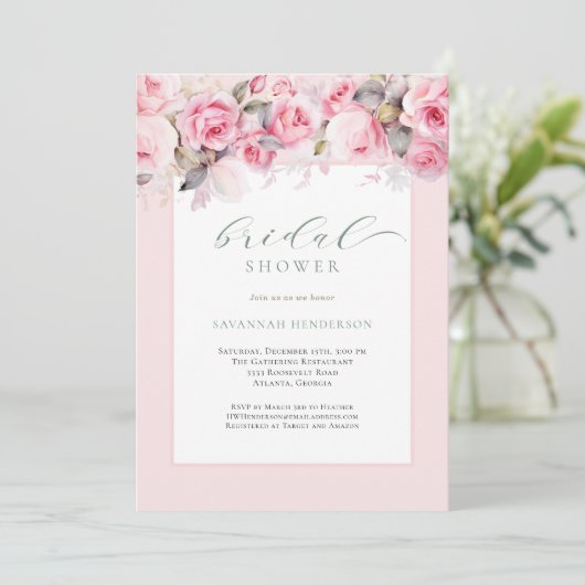 Elegante Roze Bloemachtige Bruiloftfeest Editable  Kaart (Staand voorkant)