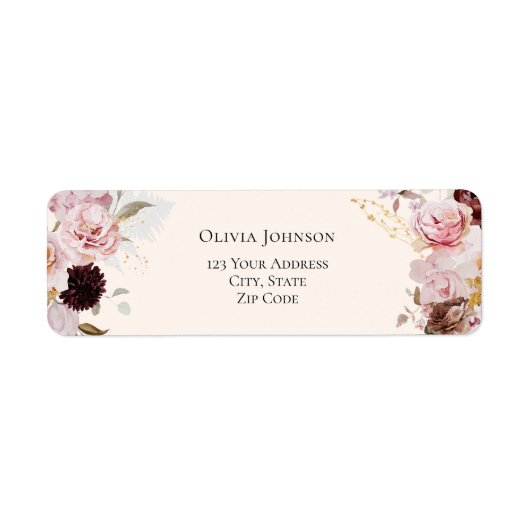 Elegante Roze Bloemachtige Bruiloftsdouche Etiket (Voorkant)