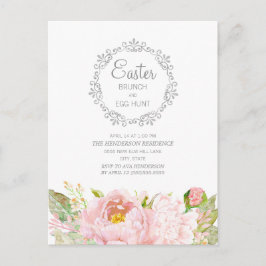 Elegante Roze Bloemachtige Paasbrunch Eiersoeken Briefkaart
