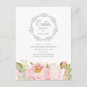 Elegante Roze Bloemachtige Paasbrunch Eiersoeken Briefkaart