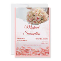 Elegante Roze Bloemachtige Trouwuitnodiging 