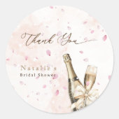 Elegante Roze Bloemblaadjes Bruisende Bruids-Showe Ronde Sticker (Voorkant)