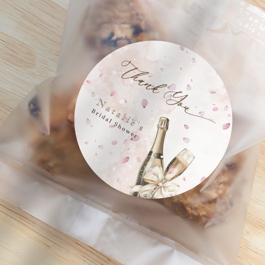 Elegante Roze Bloemblaadjes Bruisende Bruidsjurk D Ronde Sticker